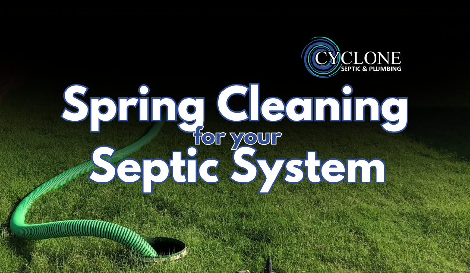 Spring cleaning for your septic system with a pump hose connected to a septic tank in a green yard