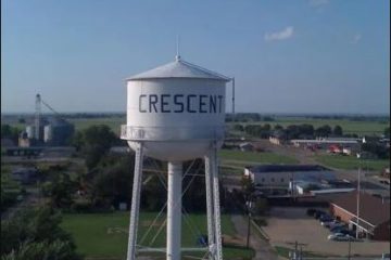 Crescent, OK Water Tower Crescent, Oklahoma water tower overlooking the town and surrounding farmland