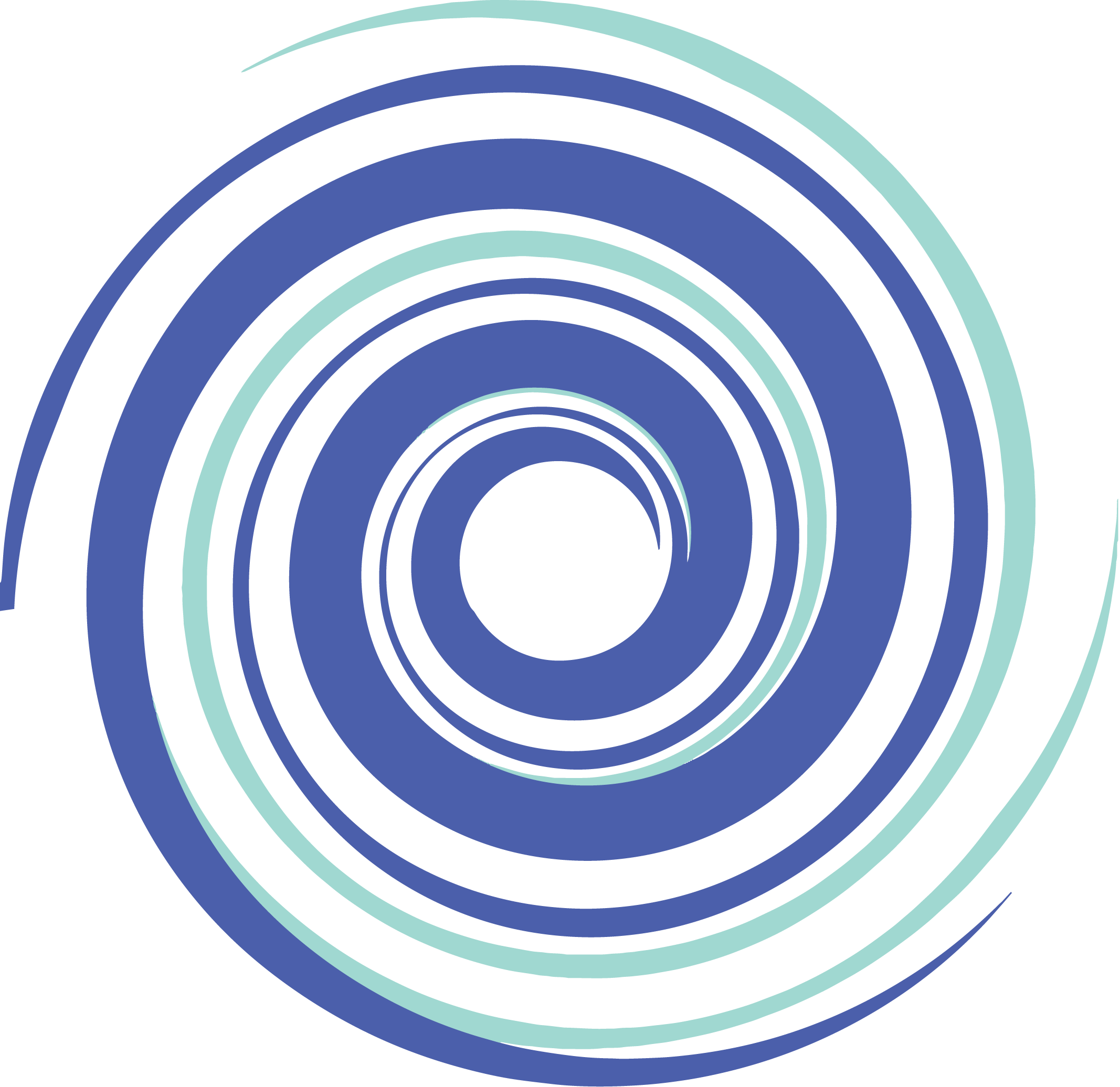 Abstract spiral pattern with alternating blue and teal rings on a black background.